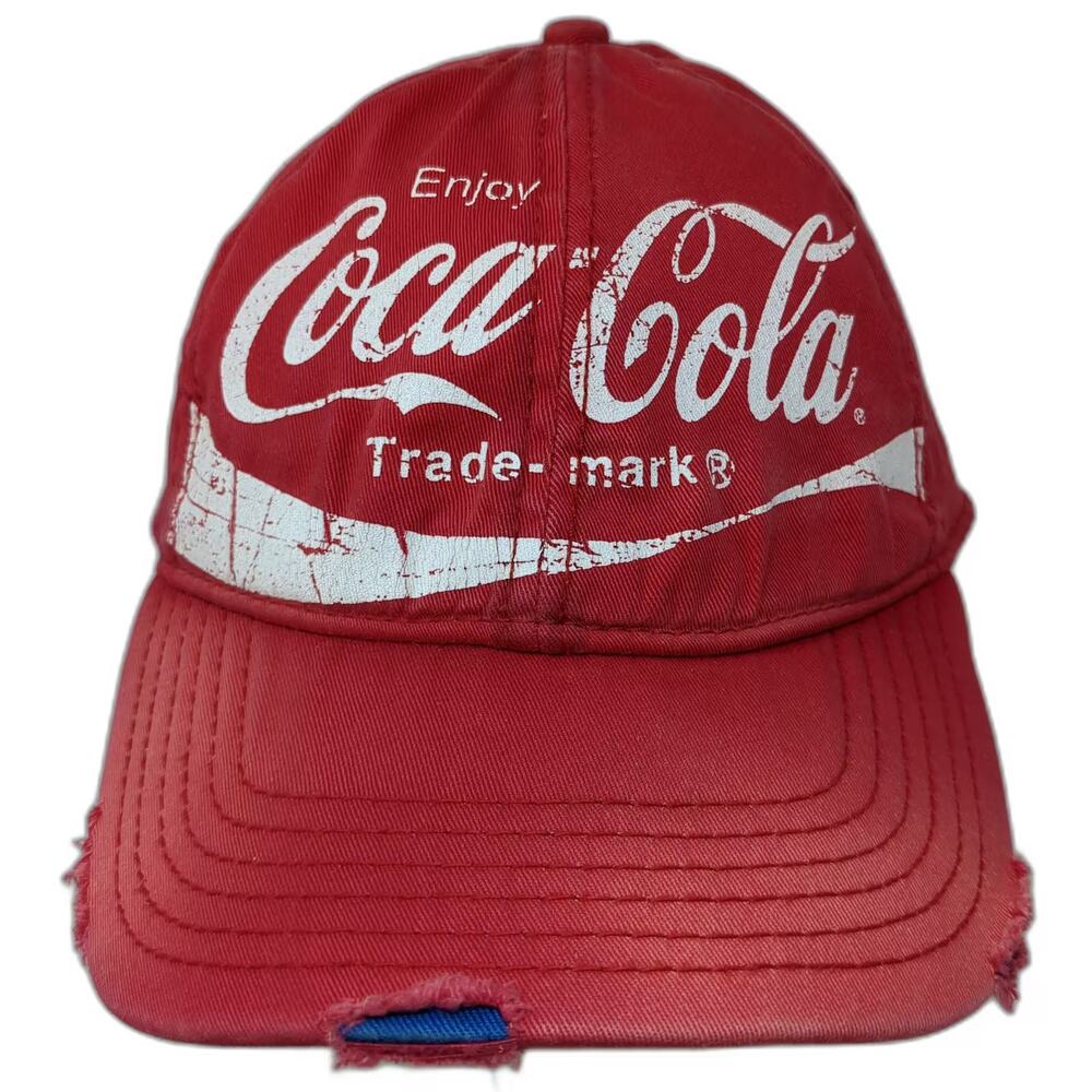 Anoma Baseball Cap Red White Fitted OS Coca-Cola Distressed Graphic Logo Hat